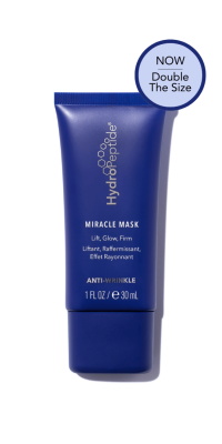 A blue jar containing Hydropeptide Miracle mask with clays and hyaluronic acid. 